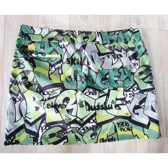 Loudmouth Ladies 14 Golf Skort Skirt Stretch Grafitti‎ Green Multi Large NEW - Picture 2 of 6